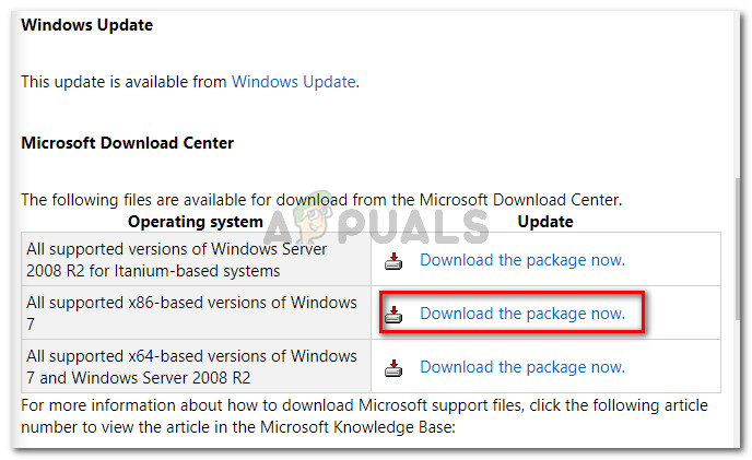 Downloading Microsoft's hotfix