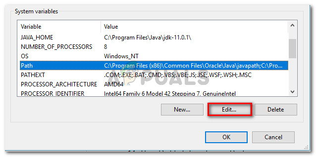Go to System Variables, select Path and click the Edit button