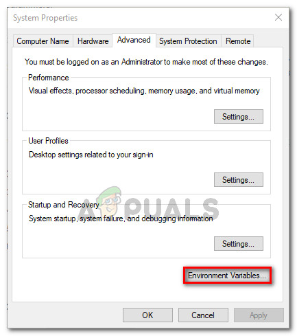Click on Environment Variables in the Advanced tab