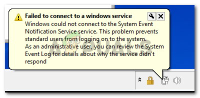 Windows could not connect to the System Event Notification Service