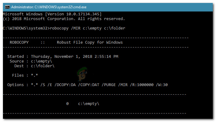 Forcing the deletion of the folder with Robocopy