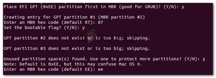 Configuring the Hybrid MBR partition settings