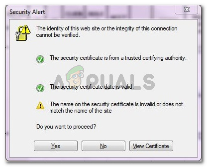 outlook security alert certificate keeps popping up