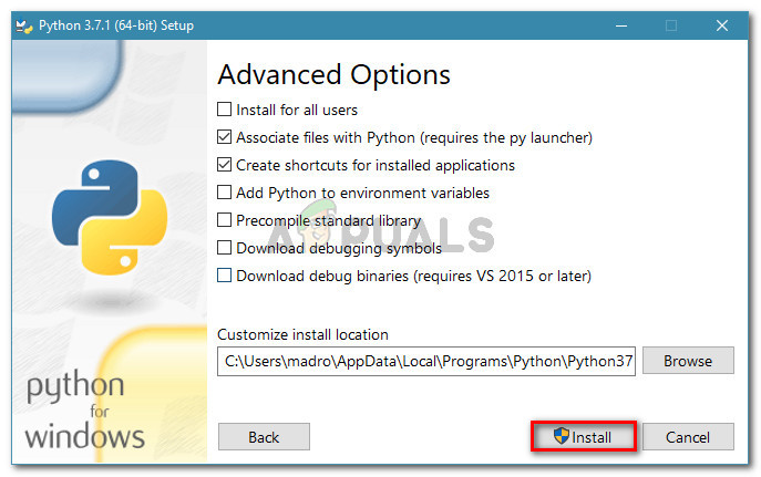 Proceed with the Python installation