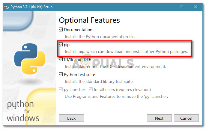 Edit the Python installation to include pip