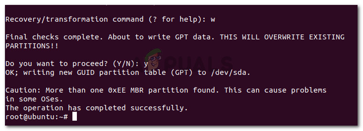 Operation has completed sucesfully