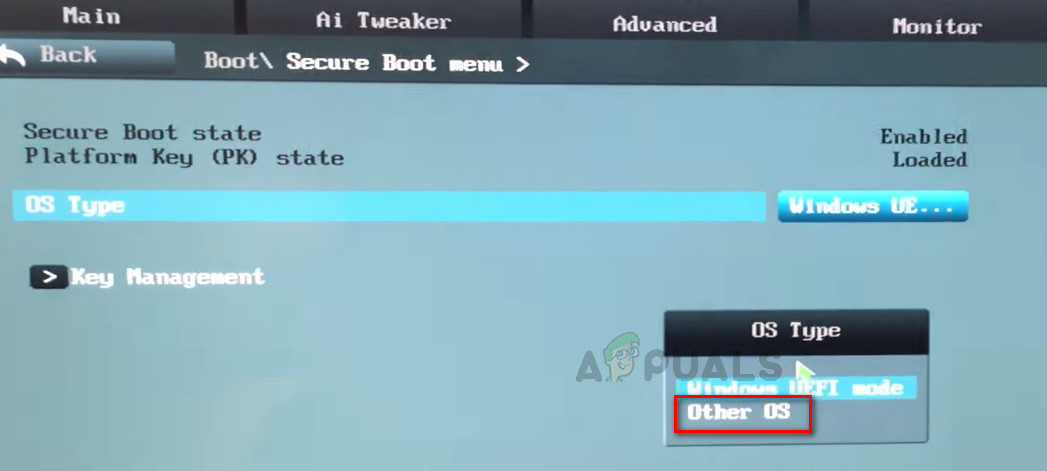 Changing Security Boot from Windows UEFI mode to Other OS