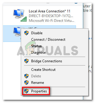 Right-click on your network connection and choose Properties