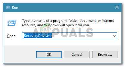 Run dialog: RecoveryDrive.exe