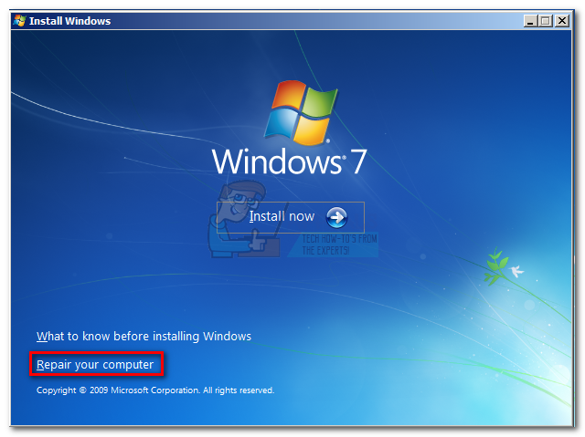 Click the Repair my computer link