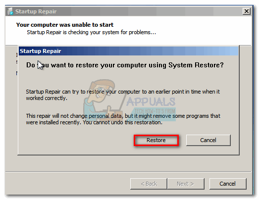 Click the Restore button