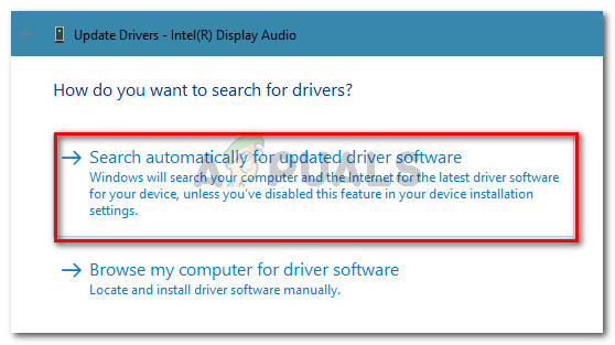 Click on Search automatically for update driver software