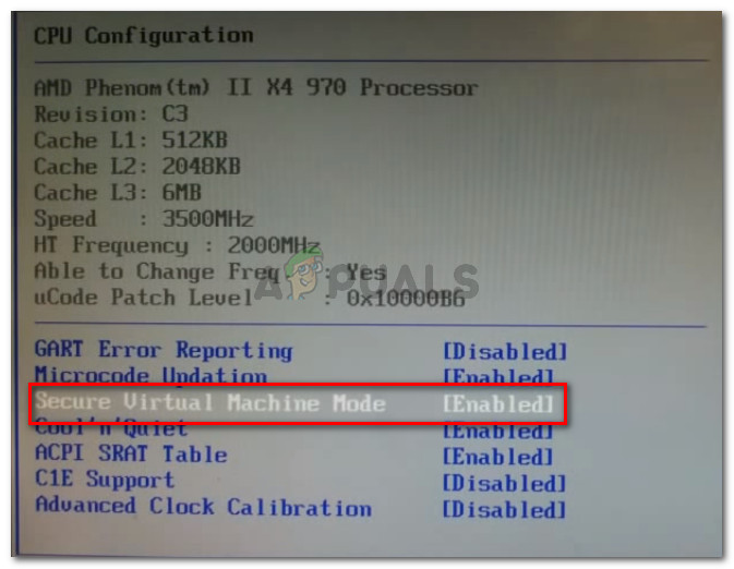 Make sure Secure Virtual Machine Mode is Enabled