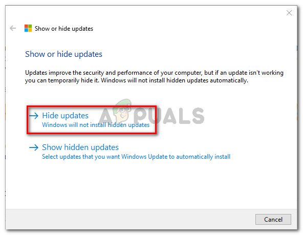 Click on Hide Updates