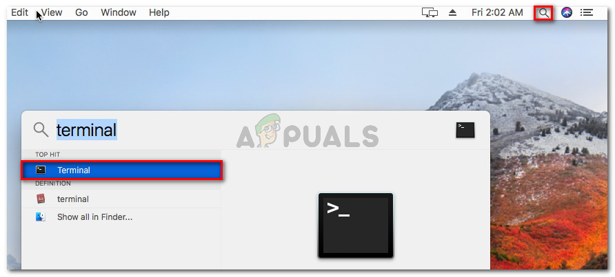 Opening the Terminal application on OsX