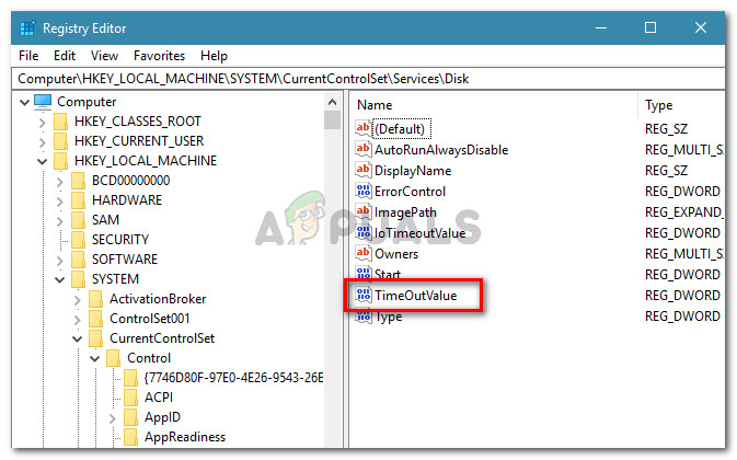 Double-click on TimeOutValue from the right pane