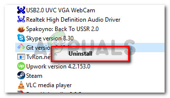 Uninstall your current Git version