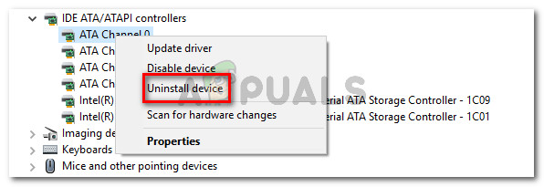 Right-click on an ATA channel and choose Uninstall device