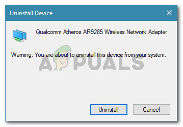 Click on Uninstall to remove the Network Wireless Adapter driver
