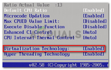 Make sure that Virtualization Technology is set to Enabled