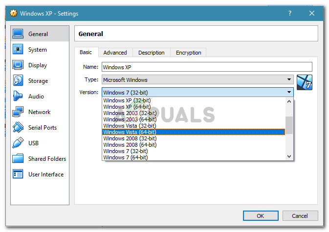 Changing the image version to Windows 7 or Windows 2003