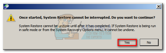 Confirm that you want to restore your machine using a System Restore Point