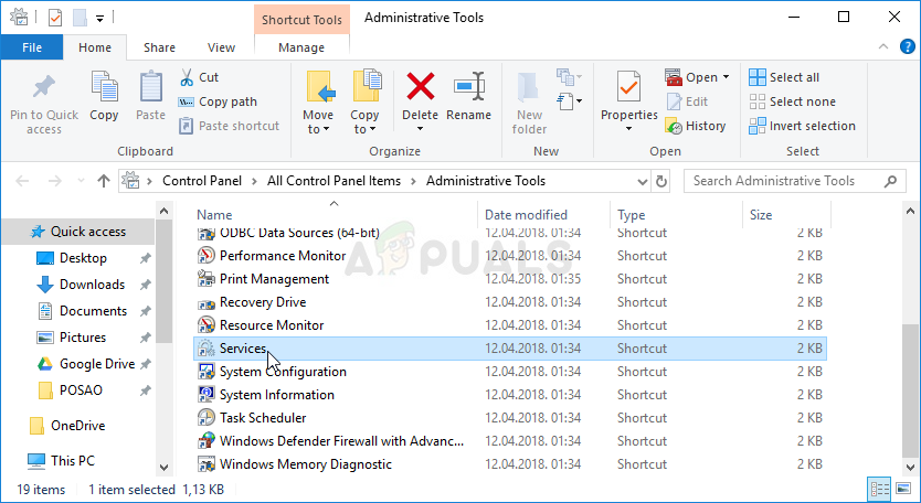 Services in Administrative Tools