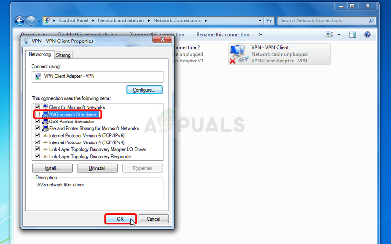 Disabling AVG Network Filter Driver