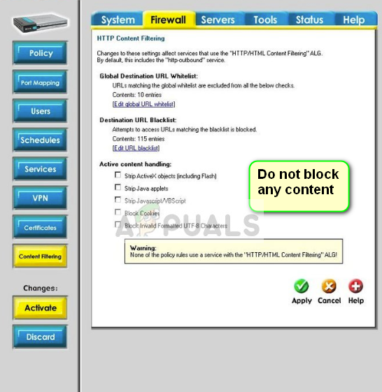 Router blocking settings