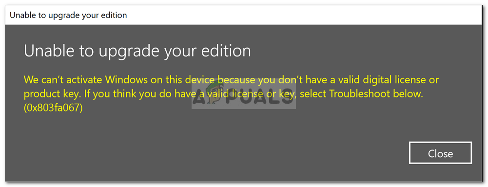 Fix Windows 10 Activation Error 0x803fa067 Appuals Com
