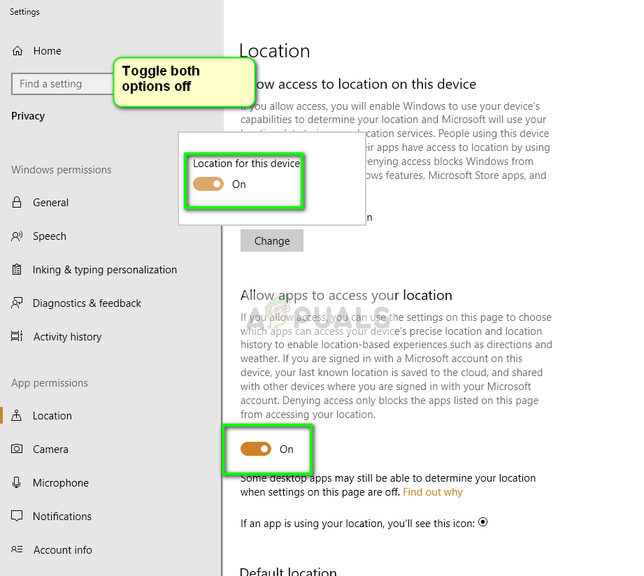 Turning location off - Settings