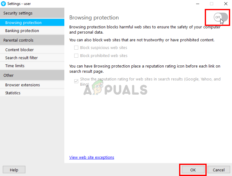 Turn off F-Secure Safe Browsing Protection