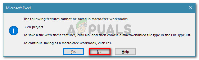 Click No at the warning prompt