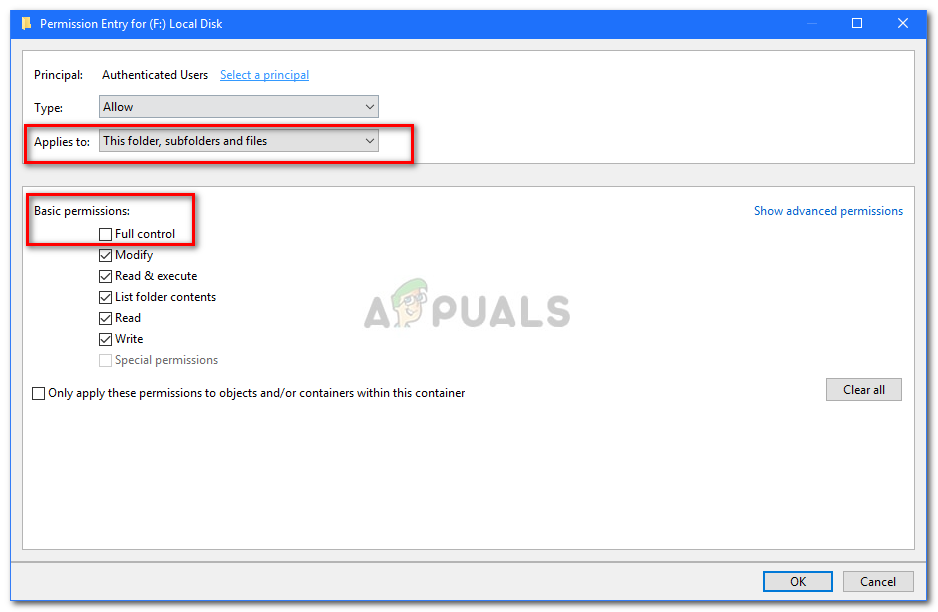 Check the Full Control Box