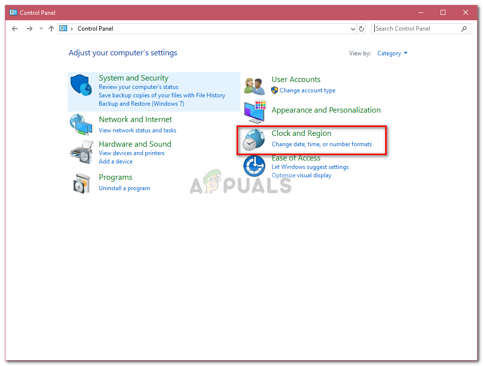 Clock and Region Settings in Control Panel