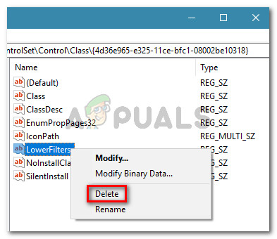 Deleting LowerFilters value