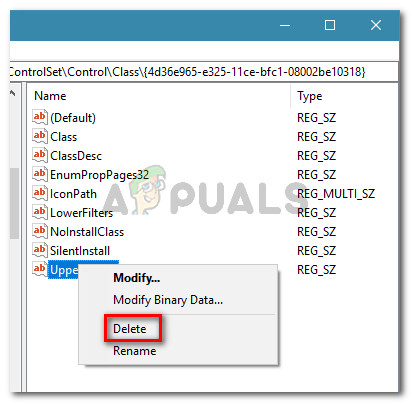 Deleting the UpperFilters string value