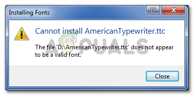 The file 'FileName' dose not appear to be a valid font