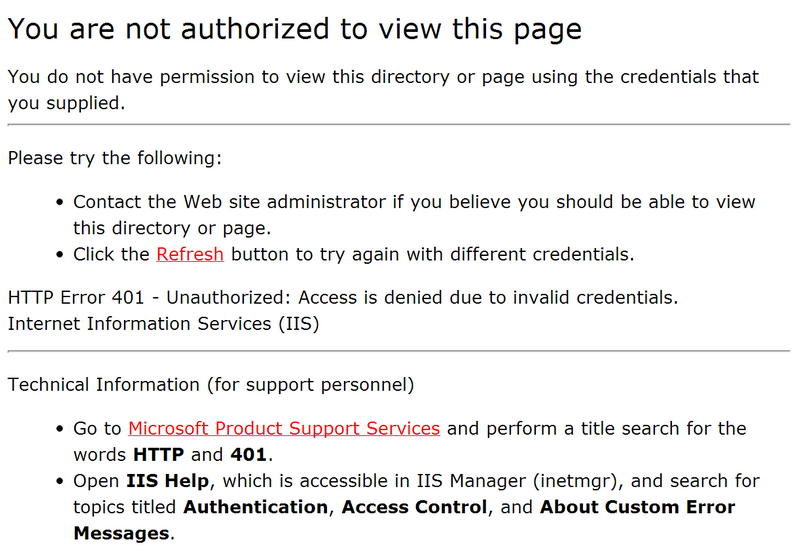 You are not authorized to view this page You do not have permission to view this directory or page using the credentials you supplied