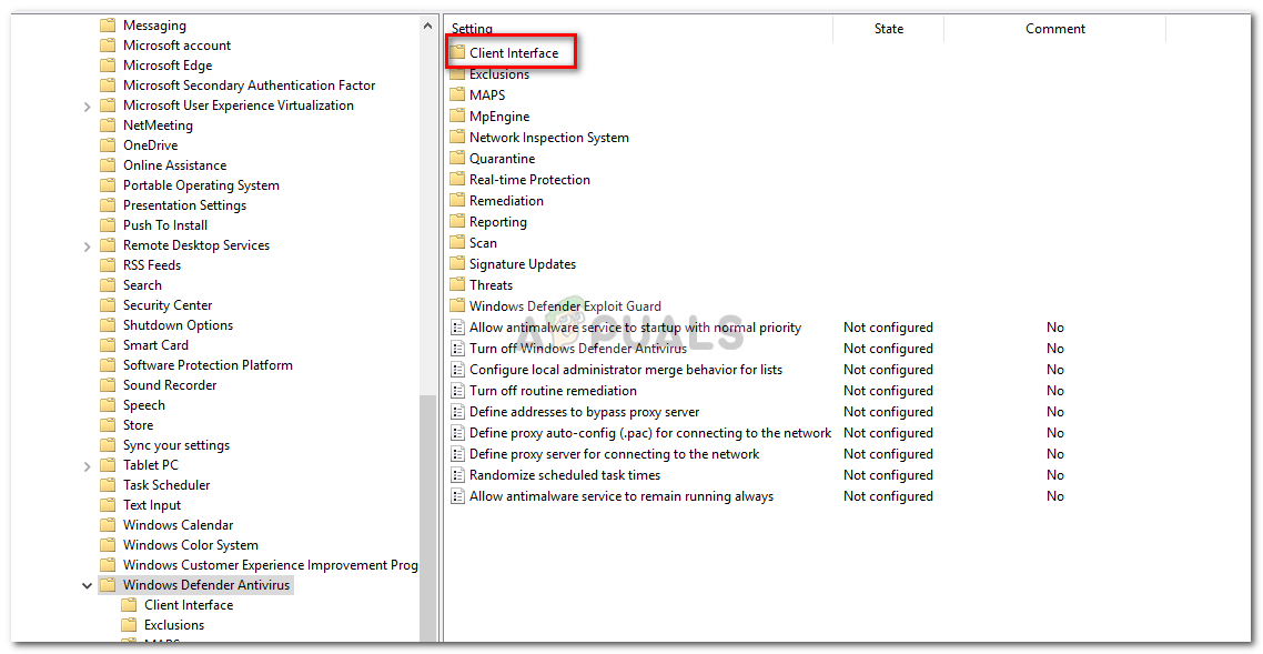 windows defender policies