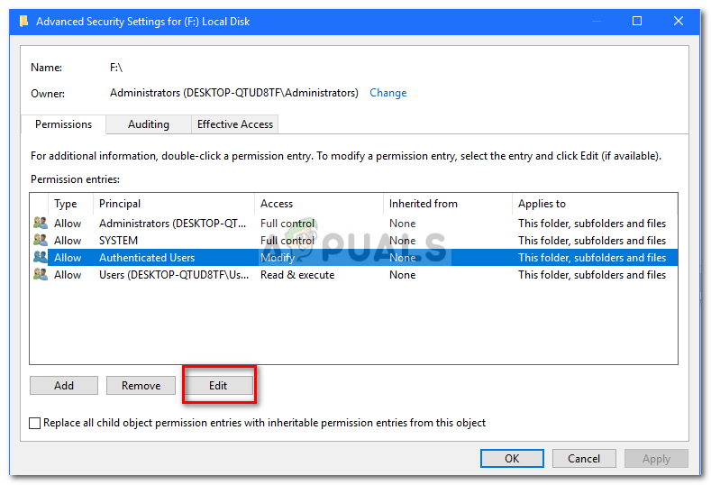Highlight your user and click Edit