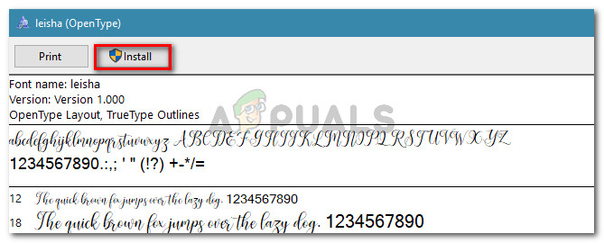 Installing font