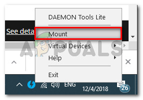 Mounting the iso image with Daemon tools