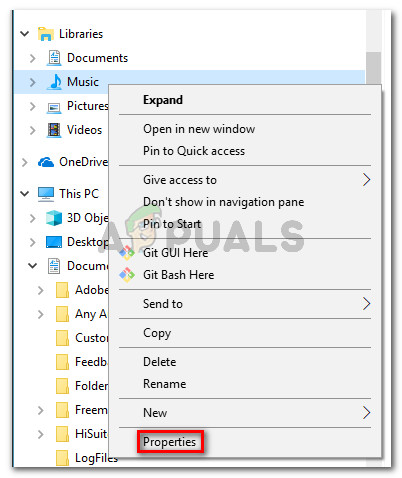 Right-click on the Music library and click on Properties