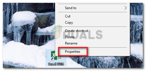 Right-click on the Excel executable and choose Properties