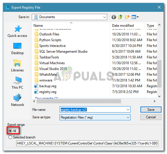 Creating a registry backup