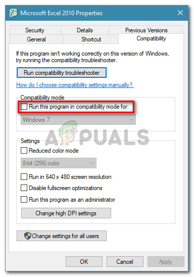 Uncheck Run this program in compatibility mode