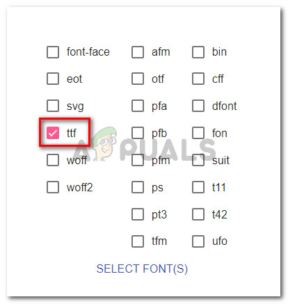 Visit the Online Font Converter website and enable the TTF checkbox