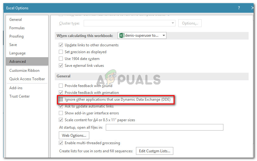 Enabling the DDE protocol in Excel