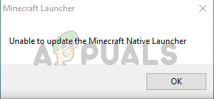 minecraft says unable to update native launcher